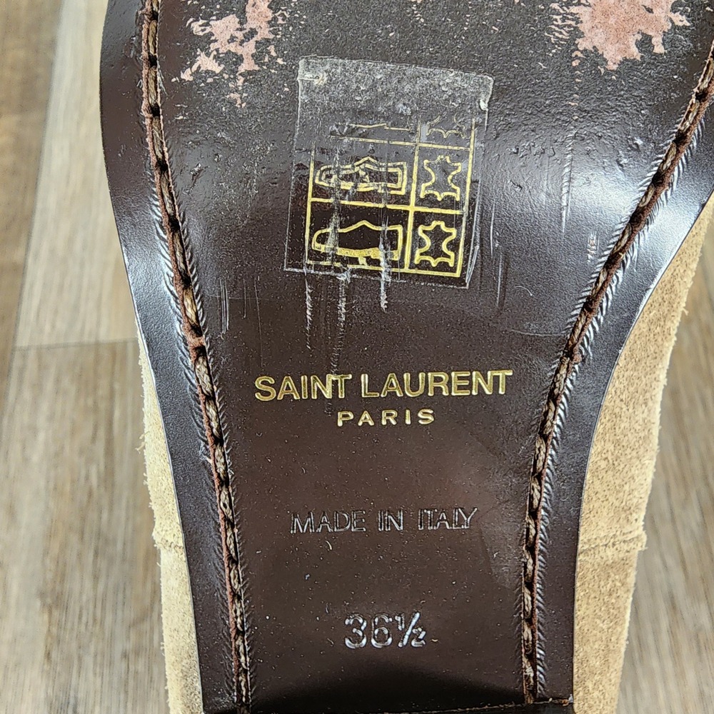Saint Laurent Paris Suede Buckle‎ Ankle Boots Women's Size 36.5 Beige Italy - Picture 6 of 12